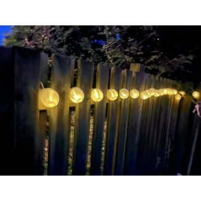 Solcelledrevet LED-lyskde med 20 lyskilder i sort plast.