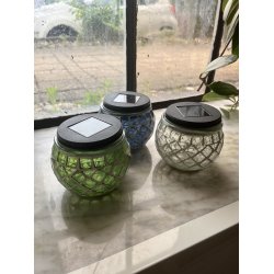 Solcelle glas mosaik i glas og stl, d10x9 cm