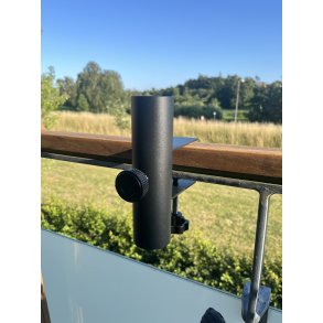 Beslag Lodret til altan eller bord.  parasolstok ml: : 3-5 cm. gelnder max. 5,5 cm i tykkelse