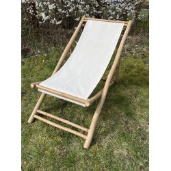 Gammeldags liggestol bambus med naturfarvet kanvas stof.