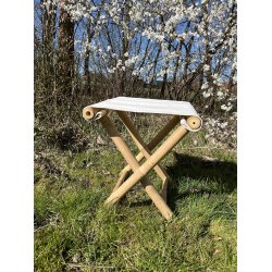 Bambus skammel med natur canvas sde. Foldbar.