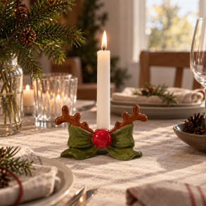 Keramisk Julelysestage med Gevir og Sl�jfe � Gr�n