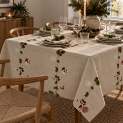 Juledug i Sandfarvet Bomuld med Juleprint � F�s i 7 st�rrelser