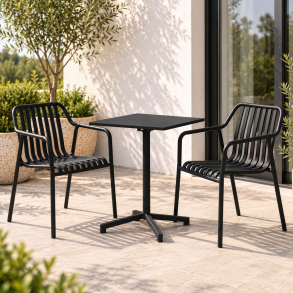 Elegant sort caf�s�t med sammenklappeligt bord og 2 Henry havestole