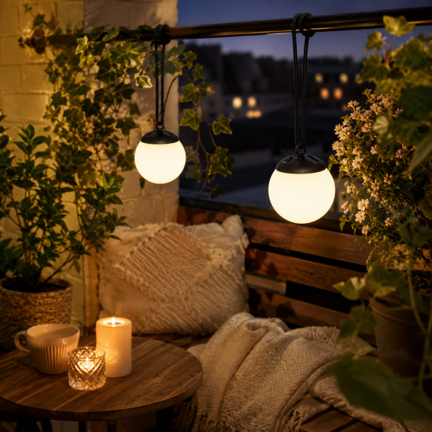 Solcelle h�ngende kugle �10 cm med varmt LED-lys og amorft solpanel