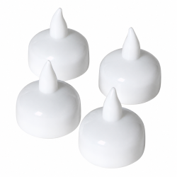 Stemningsfulde flydende fyrfadslys i hvid plast 4 stk. -  �3,7xH4 cm - IP65 - Til b�de inde- og udend�rs brug