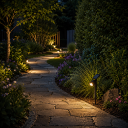 Stilfuld solcelle-spotlight med effektivt amorft solpanel, kraftig SMD LED og genopladeligt batteri � 13x8x28 cm