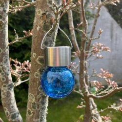 St  3 kulrte solcelledrevende LED havelamper - Ml: 6x9 cm