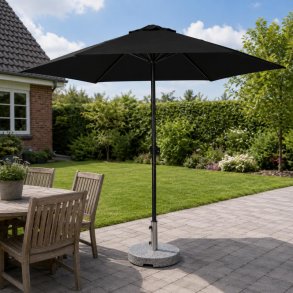 Rund parasol �250 cm med krank � Sort parasol med en stabil metalstang og polyesterdug