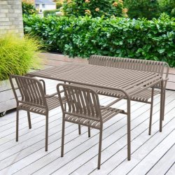 Brunt Haya havest - St  1 bord, 1 bnk og 2 stole -massivt rustfri alu og vedligeholdelsesfri! 