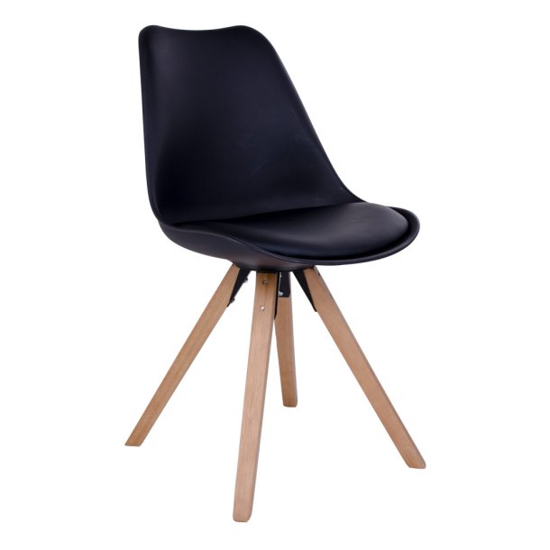 Stilfuld spisestuestol i PU lder - Model: Bergen - Vlg farve p sde og ben Natur Sort