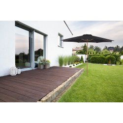 Beige parasol med teakfarvet stang og trksnor - Model: Frank - 3.5M