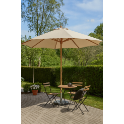 Beige parasol med teakfarvet stang og trksnor - Model: Frank - 3.5M
