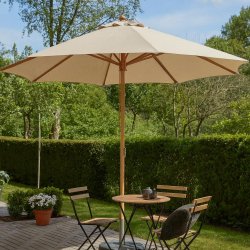 Beige parasol med teakfarvet stang og trksnor - Model: Frank - 3.5M
