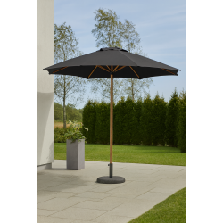 Beige parasol med teakfarvet stang og trksnor - Model: Frank - 3.5M