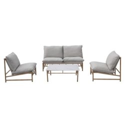 Loungest med aluminiumsstel i bambus-look m. sofa, sofabord og 2 stole - inkl. All-weather hynder