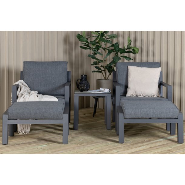 Loungeset i aluminium med gr�a all-weather dynor - Modell: Barcelona - V�lj f�rg