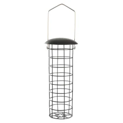 Elegant fuglefoderhus i carbonst�l med oph�ng med nem p�fyldning og velegnet til brug �ret rundt - V�lg mellem til fr�, n�dder eller mejsebolde