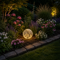 Solcelle kugle med spyd i krakeleret glas med solcellepanel - 20 LED-lys - F�s i flere st�rrelser