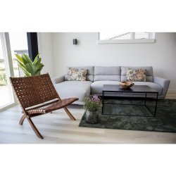 Moderne foldestol i flettet lder med teak ben - Model: Perugia - Vlg farve