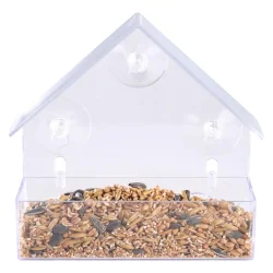 Stilrent fuglefoderhus til vindue - Gennemsigtigt design med sugekopper 15�15�6 cm - Oplev havens fugle helt t�t p�