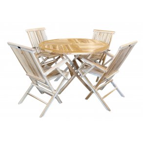 Bahamas Silver Teak Set  med 4 st. hopfllbara stolar med armstd