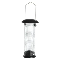 Elegant fuglefoderhus i carbonst�l med oph�ng med nem p�fyldning og velegnet til brug �ret rundt - V�lg mellem til fr�, n�dder eller mejsebolde