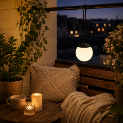 Solcelle h�ngende kugle �10 cm med varmt LED-lys og amorft solpanel