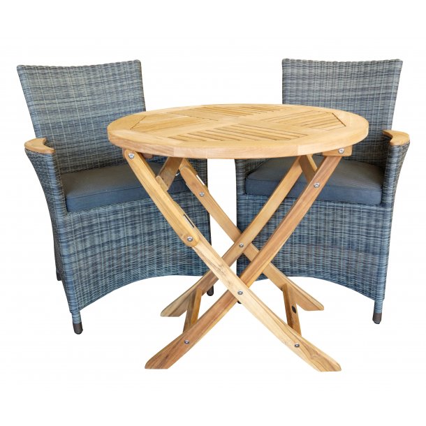 Diana Cafst med 2 stk. lux UV-bekskyttet polyrattan stole og bord i Gold teak
