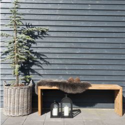 Moderne ribbet bnk i teaktr til bde indendrs og udendrs brug - Model: trallebnk- Vlg str.