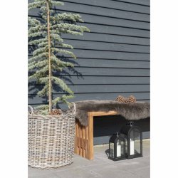 Moderne ribbet bnk i teaktr til bde indendrs og udendrs brug - Model: trallebnk- Vlg str.