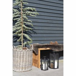 Moderne ribbet bnk i teaktr til bde indendrs og udendrs brug - Model: trallebnk- Vlg str.