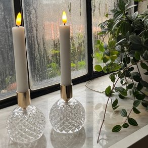 Lavenergi LED stagelys st  2 styks med 3D flamme - hjde 18 cm. vlg mellem grn eller hvid