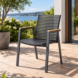 Annika havem�bels�t - Stilrent og moderne havebord med 4 komfortable stabelbare stole - Teak og antracit - Model: Mood Classic Extreme