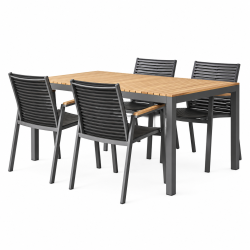 Annika havem�bels�t - Stilrent og moderne havebord med 4 komfortable stabelbare stole - Teak og antracit - Model: Mood Classic Extreme