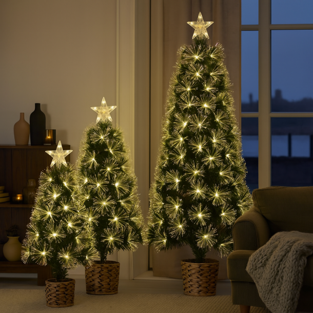 Fiber juletr - Varm hvid gld - Fs i forskellige strrelser. 