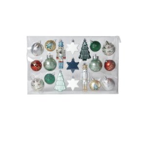 19 stk. Klassiske juleornamenter - Nddeknkker/Glaskugler/Stjerner/Juletrer