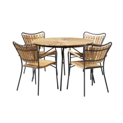 Elegant Ella haves�t � �110 cm teakbord i antracit med 4 stabelstole