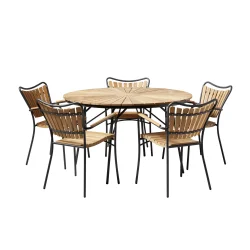 Stilrent Ella haves�t � rundt �130 cm teakbord med 5 antracitstole