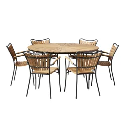 Vedligeholdelsesfrit Ella haves�t � stort rundt havebord �150 cm &amp; 6 havestole i antracit