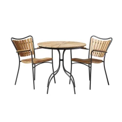 Hyggeliget Ella caf�s�t - �80 cm Goldteak bord med 2 antracit stabelstole