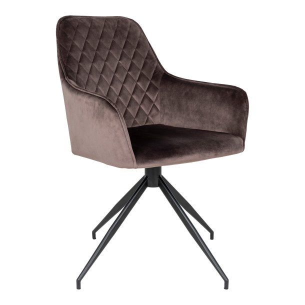 Drejende spisebordsstol i brunt velour - model: Harbo