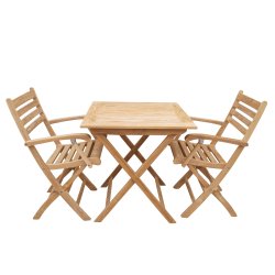 York cafest i gold teak. Bestr af foldebord str. 70x70 cm H: 74 cm+ 2 stk. foldestole m/armln.  