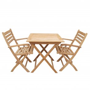 York cafest i gold teak. Bestr af foldebord str. 70x70 cm H: 74 cm+ 2 stk. foldestole m/armln.  