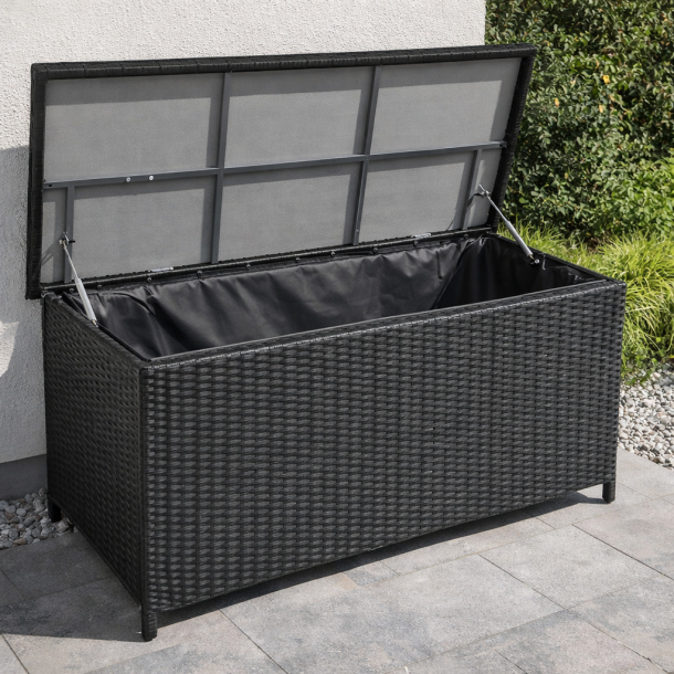 Sofia XL dynbox 160x75 cm. Svart UV-skyddad polyrotting och aluminiumram inkl. vattent�t innerv�ska