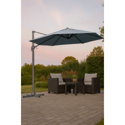 Bilbao Aluminium hngparasoll 3 M med tilt och roterande fot mot lgt hngande sol. 100% vattentt