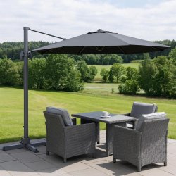 Bilbao lux Hngparasoll : 3,5 med tilt och roterande fot mot lgt hngande sol. 100% vattentt