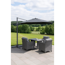 Bilbao lux Hngparasoll : 3,5 med tilt och roterande fot mot lgt hngande sol. 100% vattentt