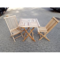 Silver teak Cafst med 2 klapstole og foldebord med plads til 2-4 personer. Model: Palma 