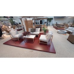 Loungest med aluminiumsstel i bambus-look m. sofa, sofabord og 2 stole - inkl. All-weather hynder